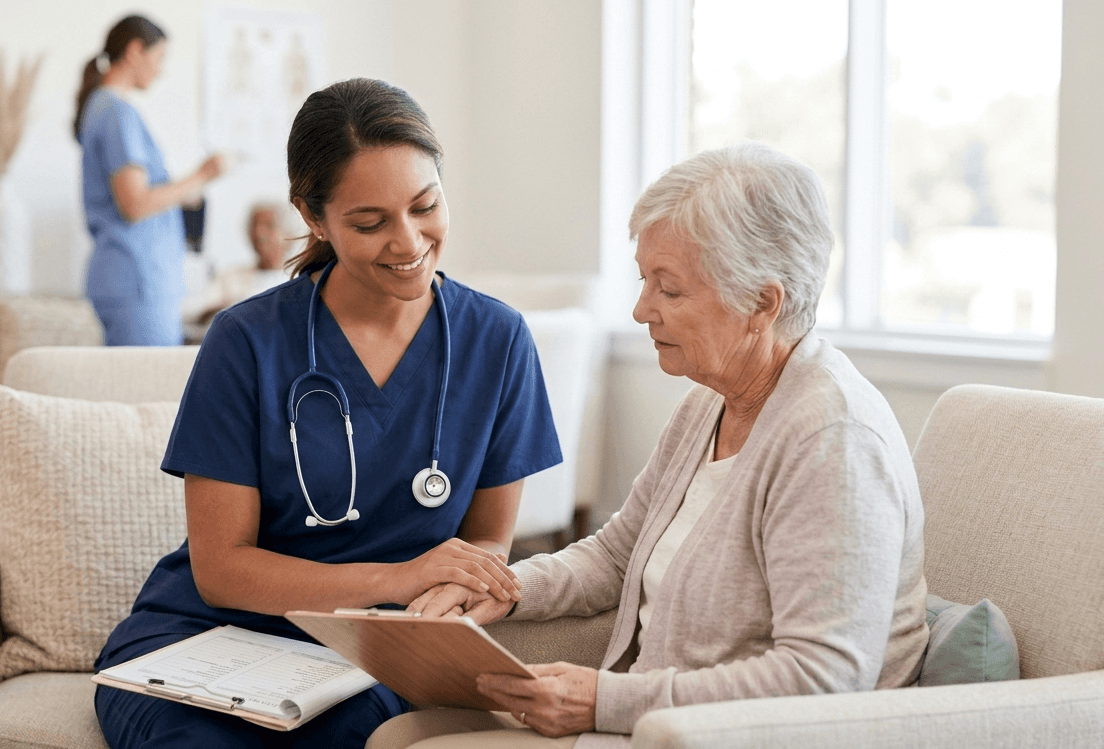 Clinician speaking with an elderly patient